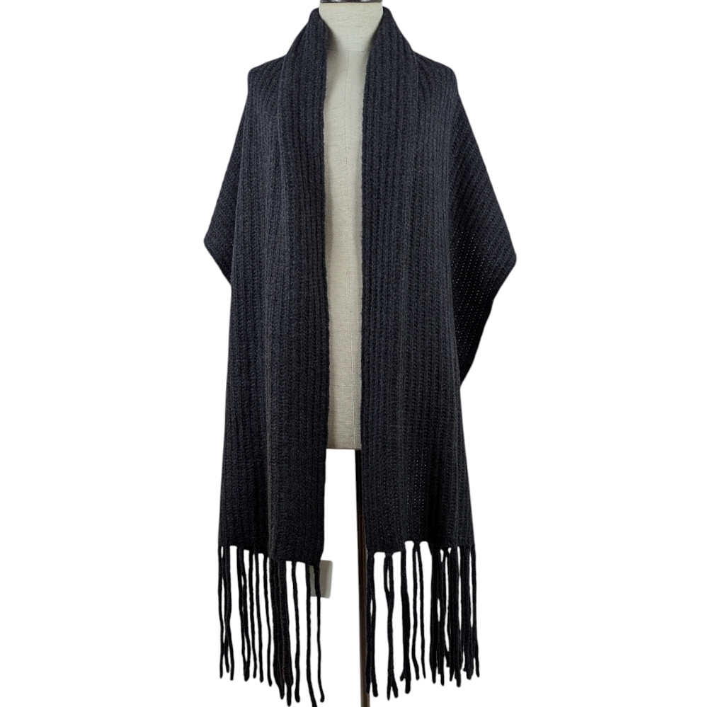 Portolano Fringed Chunky Alpaca Wool Blend Wrap Charcoal 20" x 79" NWT